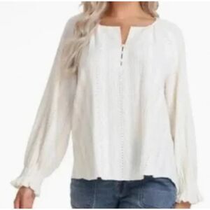 Frye Salt Breeze XL boho blouse cream festival embroidered laser cut